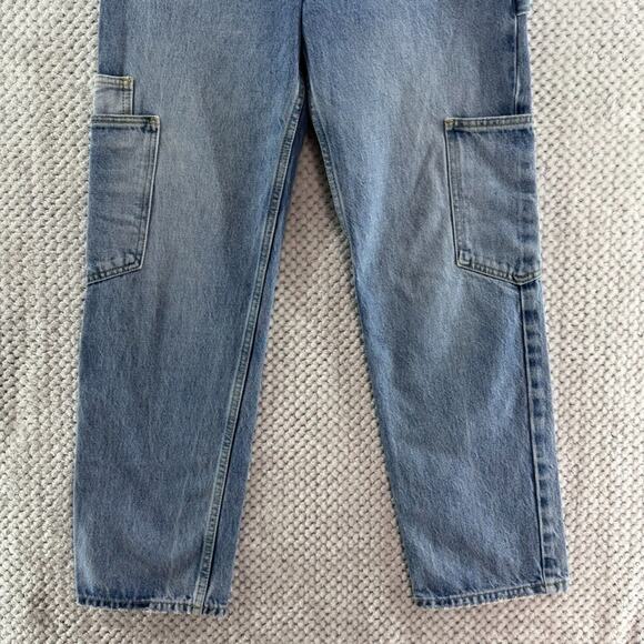 Zara Jeans Womens 4 Blue Medium Wash Cargo Carpenter Straight Legh High Rise - Picture 4 of 13